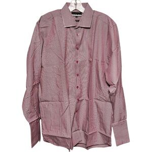 Austin Reed Striped Long Sleeve Button Up Oxford Shirt French Cuffs 17R Magenta